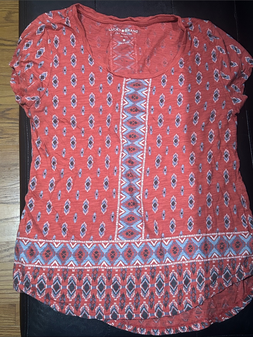 Lucky Brand Coral Aztec Short Sleeve Tee